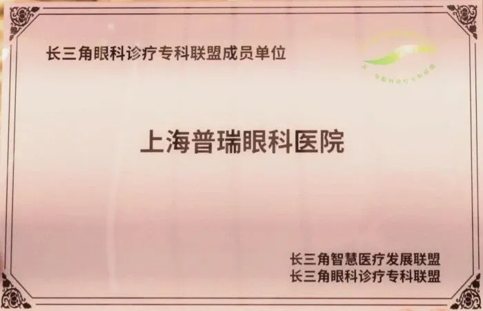 长三角眼科诊疗专科联盟成员单位证书